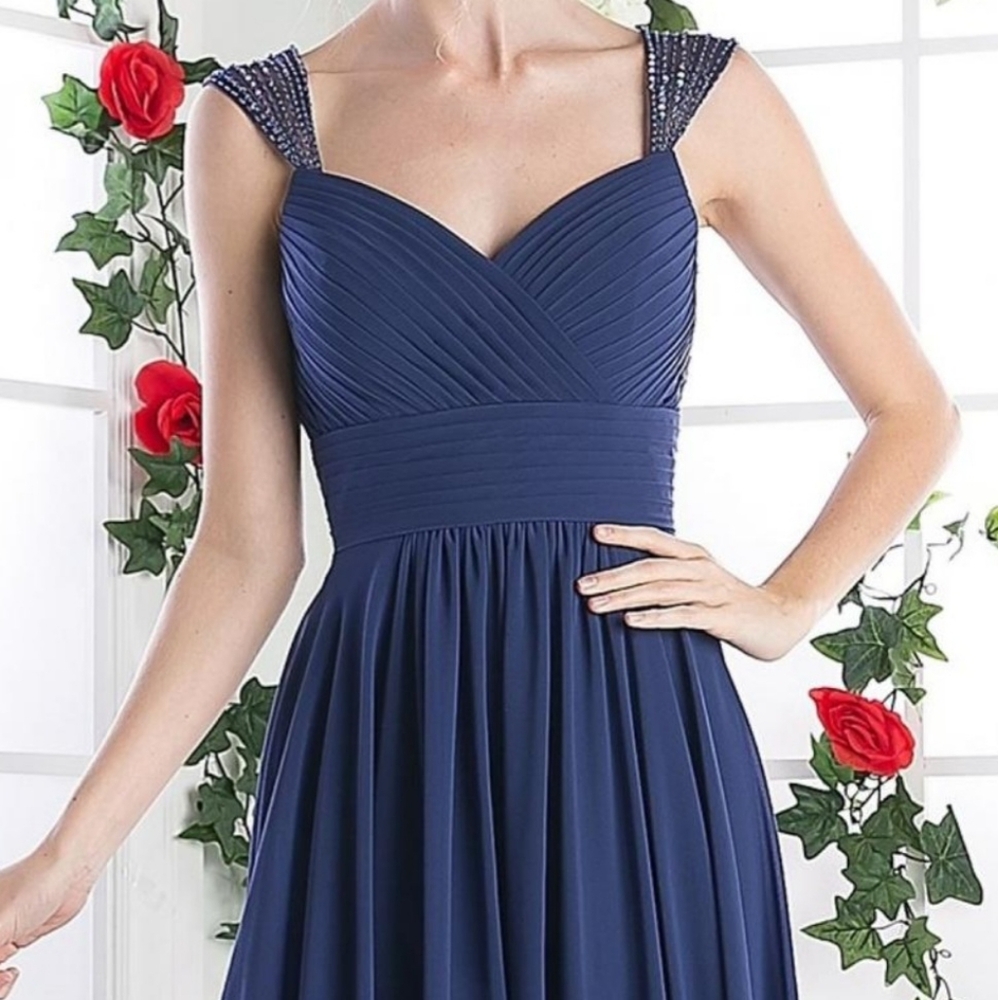 Cinderella Divine Blue Sleeveless Halter Maxi Dress for Weddings